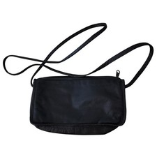 Genuine Leather Black Crossbody Shoulder Bag Purse Vintage 80s/90s Small Biker