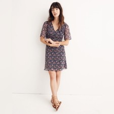 Madewell Orchard Flutter-Sleeve Dress in Fan Floral Mix