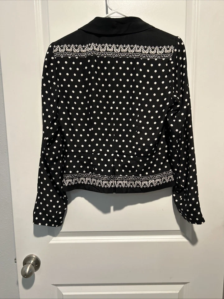 Chaqueta Blazer Casa Blanca Mercado Negro Seda Talla 8 Lunares Mangas Largas Foto 4 de 4
