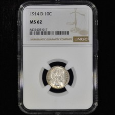 1914-D BARBER DIME  NGC MS-62  10C SILVER COIN UNCIRCULATED UNC 017 TRUSTED