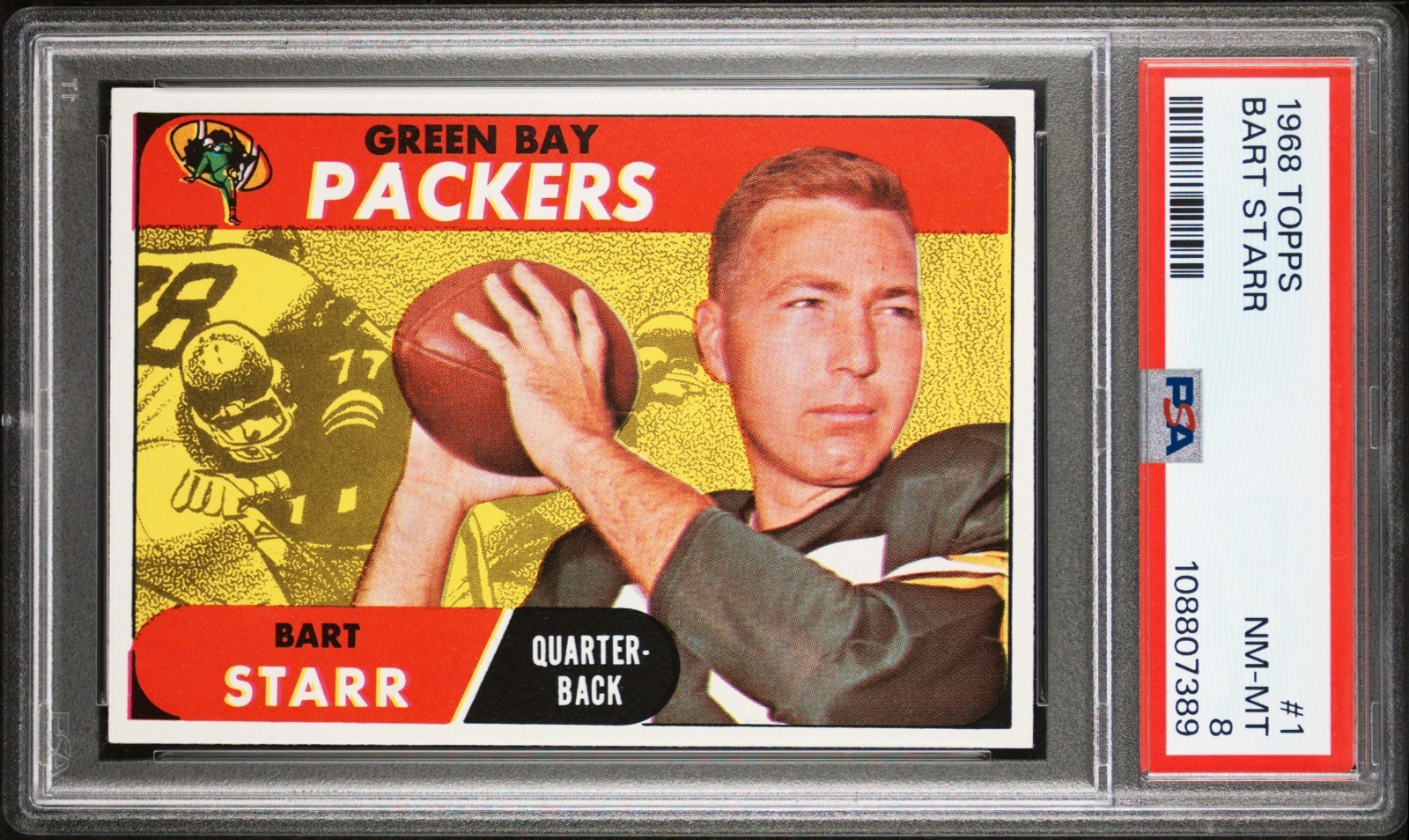 1968 Topps Football Cards #1 Bart Starr HOF Green Bay Packers PSA 8 NM-MT