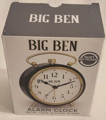 Big Ben Black & Gold Classic Alarm Clock   Quiet No-Tick Metal Design