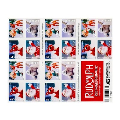 2014 USPS BOOKLET OF 20 FIRST CLASS LETTER STAMPS RUDOLPH THE RED NOSE 78¢