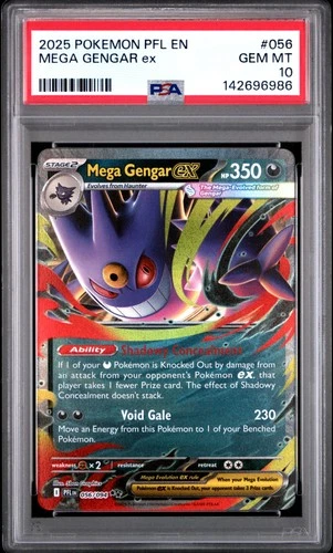 2025 POKEMON PFL EN-PHANTASMAL FLAMES #056 MEGA GENGAR EX PSA 10