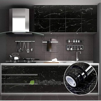 Black Marble Wallpaper Self Adhesive Peel&Stick Contact Paper Kitchen Countertop
