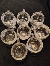 8 VTG Set Nestle Co Etched Glass Globe World Cups Mugs
