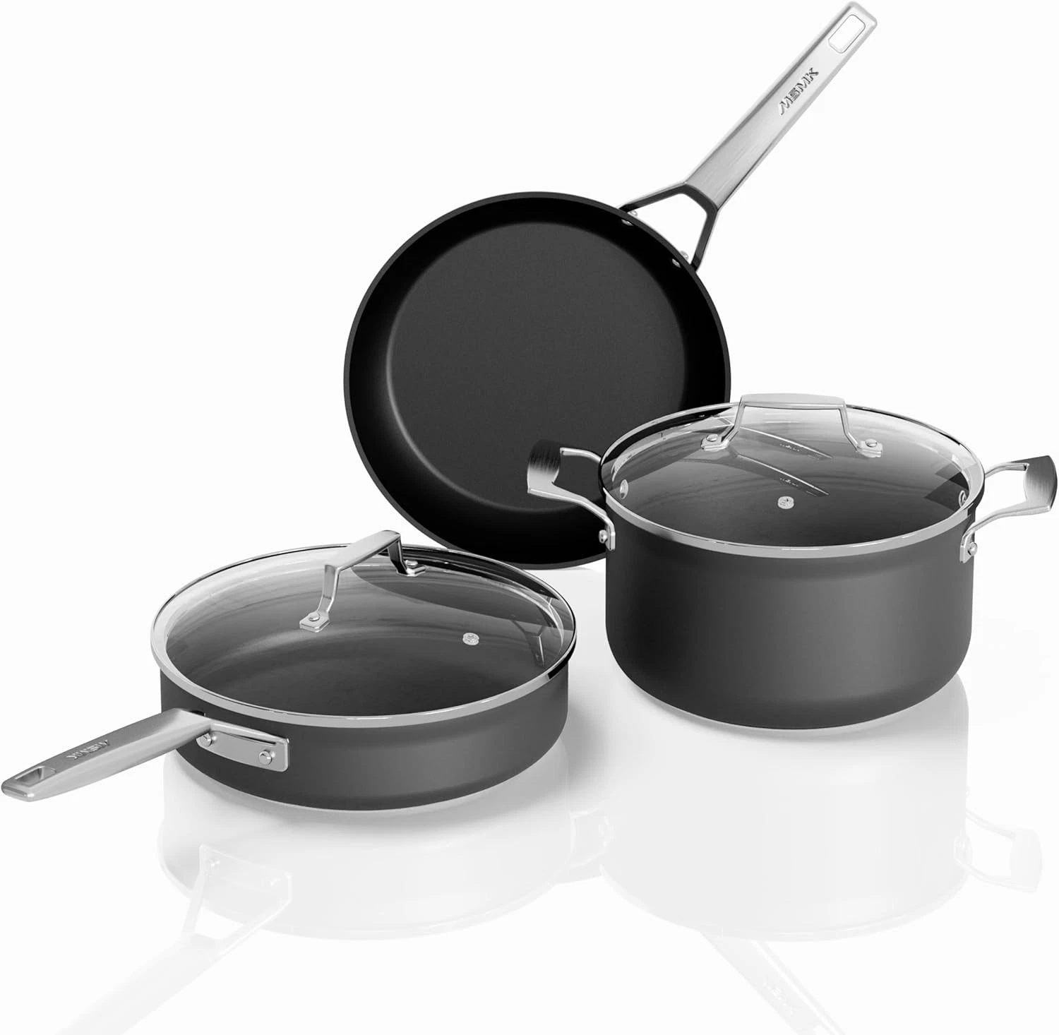 MSMK 5-Piece Pots and Pans set, Durable Non 5 Piece, Hard .Anodized Grey