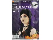 Adult Goth Girl Black Braided Pigtail Wig Costume, 22.75" Length, Wednesday