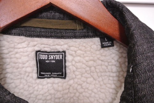 Todd Snyder Black Denim Sherpa Lined Trucker Jacket Snap Mens L - Tracy Morgan - Picture 9 of 10