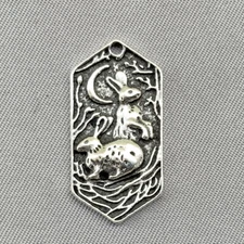 Moon Rabbits Bunny Charms 26x13mm Antique Silver Plated Alloy Q6 per Pkg