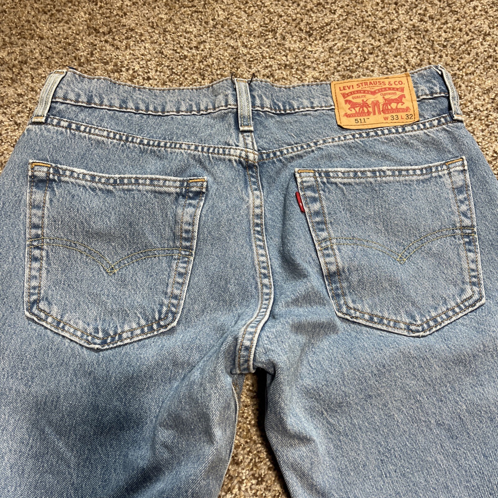 Levis 511 Womens Jeans 33x32 (33 X 26.5) Straight Leg Raw Hem Patches Blank Tab - View 16