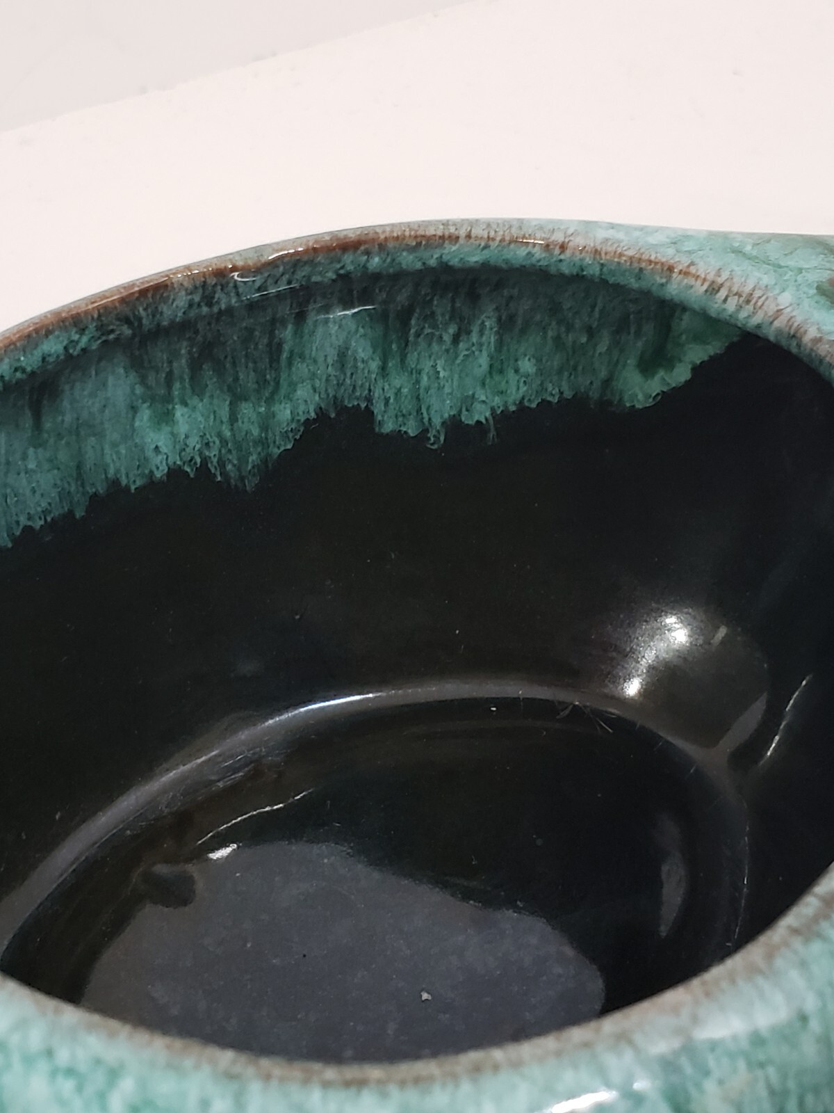 VTG Evangeline Gravy Sauce Boat Teal Color Drip Glaze Pottery 2 Spouts Canada