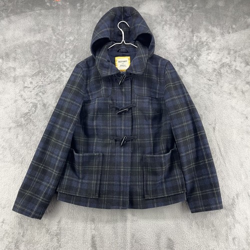 Old Navy PeaCoat Damen Medium Multicolor Blackwatch kariert durchgehender Reißverschluss Kapuze