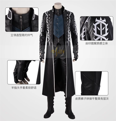 Game Devil May Cry 5 Vergil Nelo Cosplay Costume Full Set Halloween Outfit Man - Picture 3 of 20
