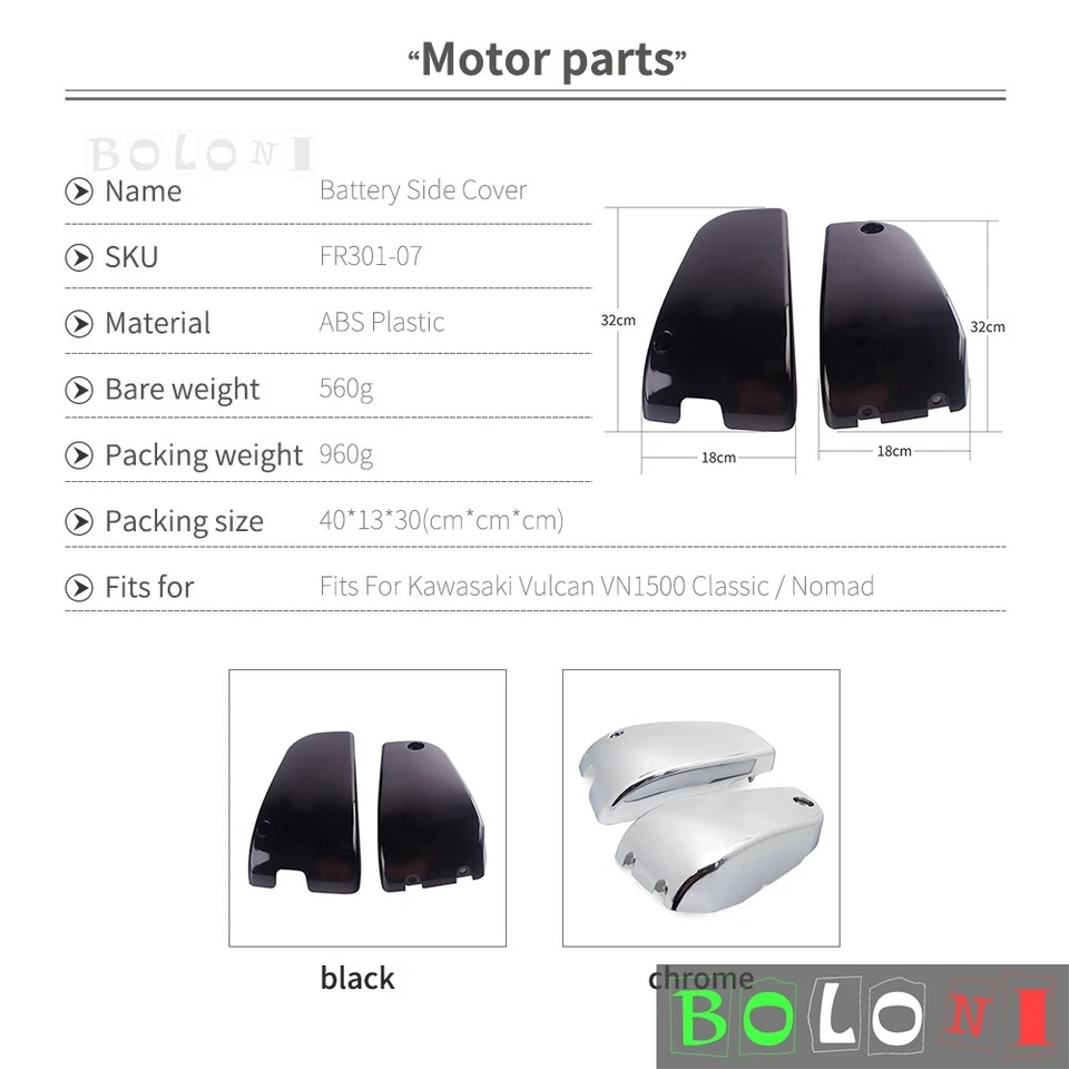 Cubiertas laterales de batería de motocicleta para Kawasaki Vulcan 1500 VN1500 Classic Nomad Foto 4 de 4