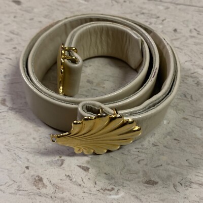 Vintage ACCESSOCRAFT NYC 8310 Gold Tone Buckle Beige/Nude Belt