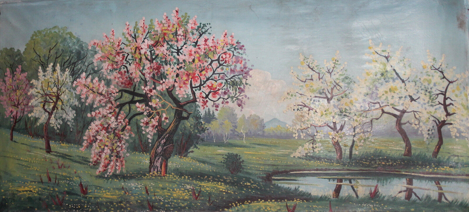 Antique European spring landscape signed Cheap mail order shopping painting Now on sale large oil