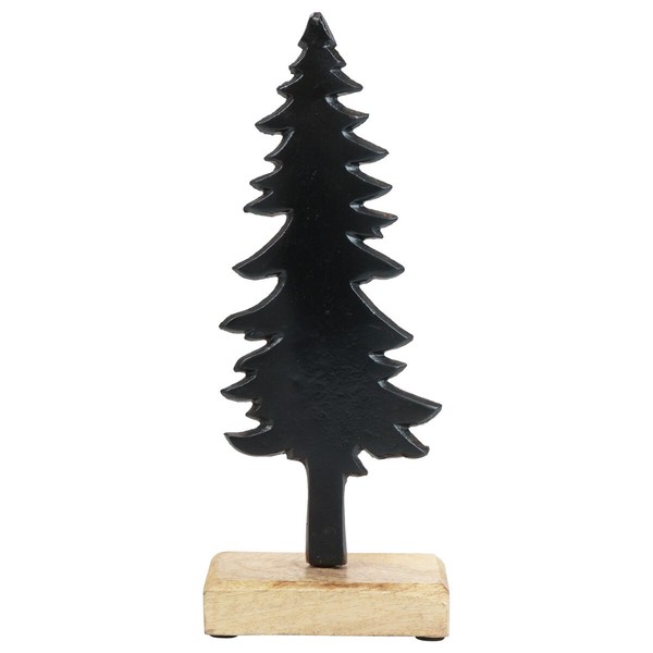 Rustikale Weihnachtsdeko Tannenbaum Holz Metall Tischdekoration Natur Schwarz-image