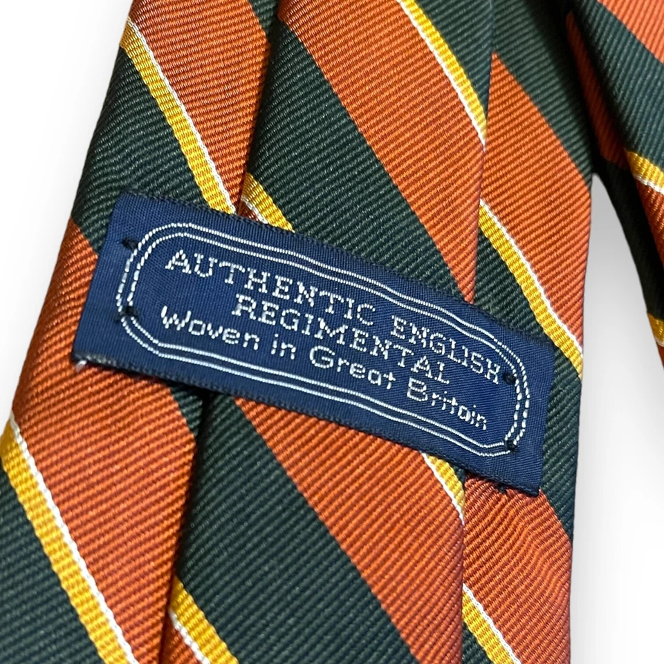 Corbata vintage Henry James LTD Gran Bretaña a rayas diagonales naranja negro amarillo Foto 4 de 4