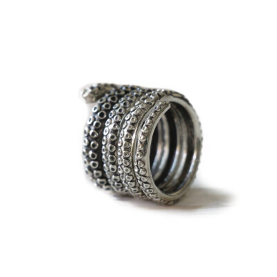 squid octopus tentacle Biker Ring sterling silver Kraken Steampunk Skull unique