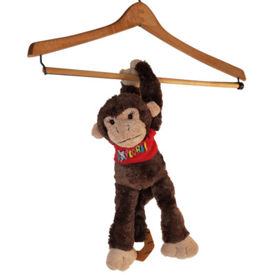 Brown Hanging Monkey Plush w/ 'Explore' Shirt. 12''. By Promotional Alliance.