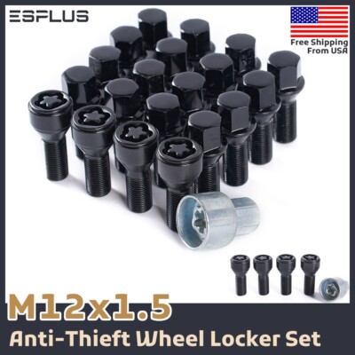 20 Pc Chrysler Wheel Lock Bolt M12x1.5 28mm Shank Black Fit 2004-2007 CrossFire