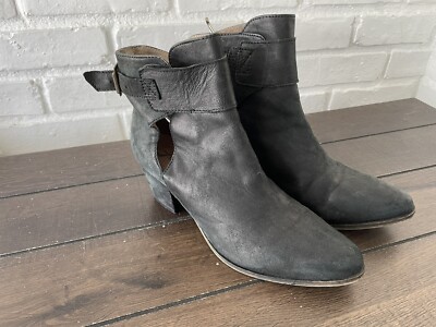 Free People Belleville Distress Black Leather Ankle Suede Boots Sz 39 US 8