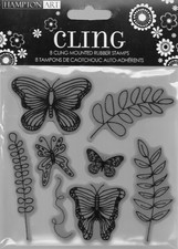 HAMPTON ART cling rubber stamp set NATURE'S BOUNTY Butterflies