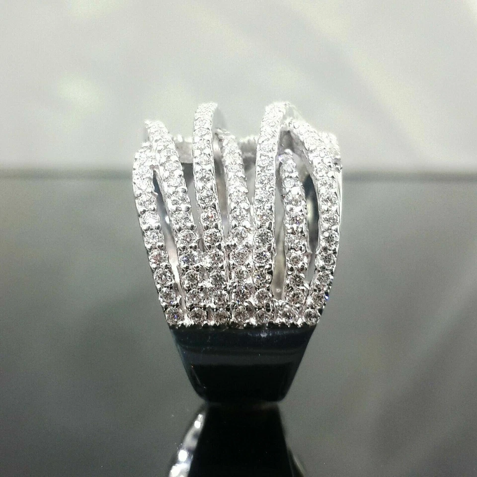 2 CT Round Cubic Zirconia Criss Cross Multi Row Wedding Band Ring in 925 Silver - Image 3 of 4