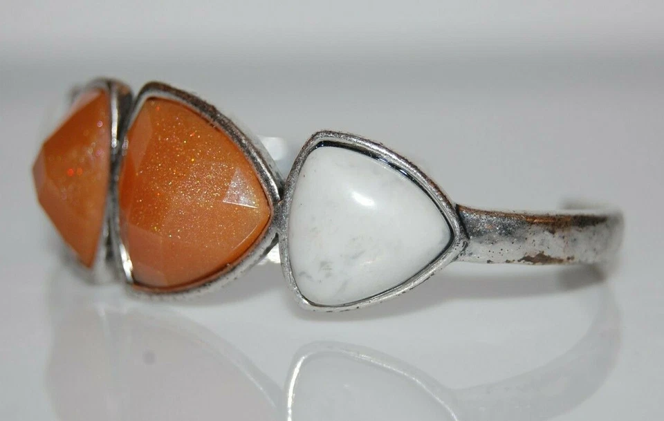 ELEGANT LUCKY BRAND COUTURE ACRYLIC BROWN CRYSTALS STONES SILVERED CUFF BRACELET - Image 3 of 4