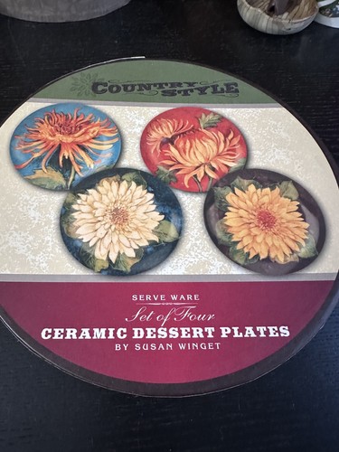 Cracker Barel Set Of 4 Country Style Floral Ceramic DesertPlates By Susan Winget - Picture 2 of 9