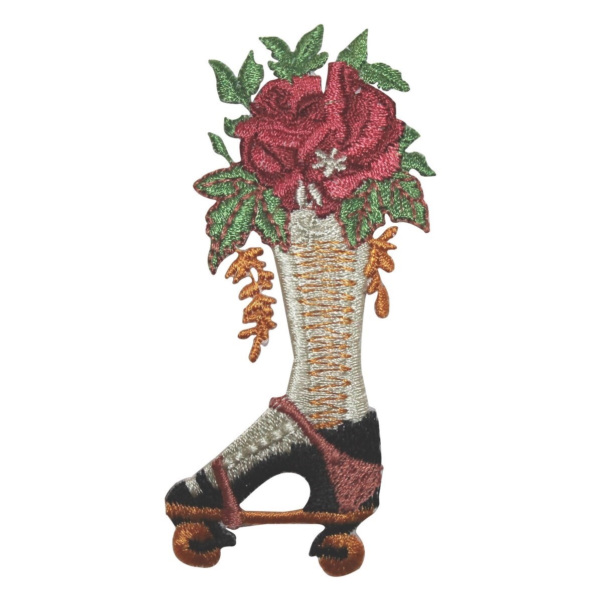 ID 8445 Roller Skate Flower Bouquet Patch Fashion Embroidered Iron