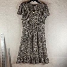 Talbots Women's Animal Print Flutter Sleeve Ruffle Hem A-Line Midi Dress Size 12