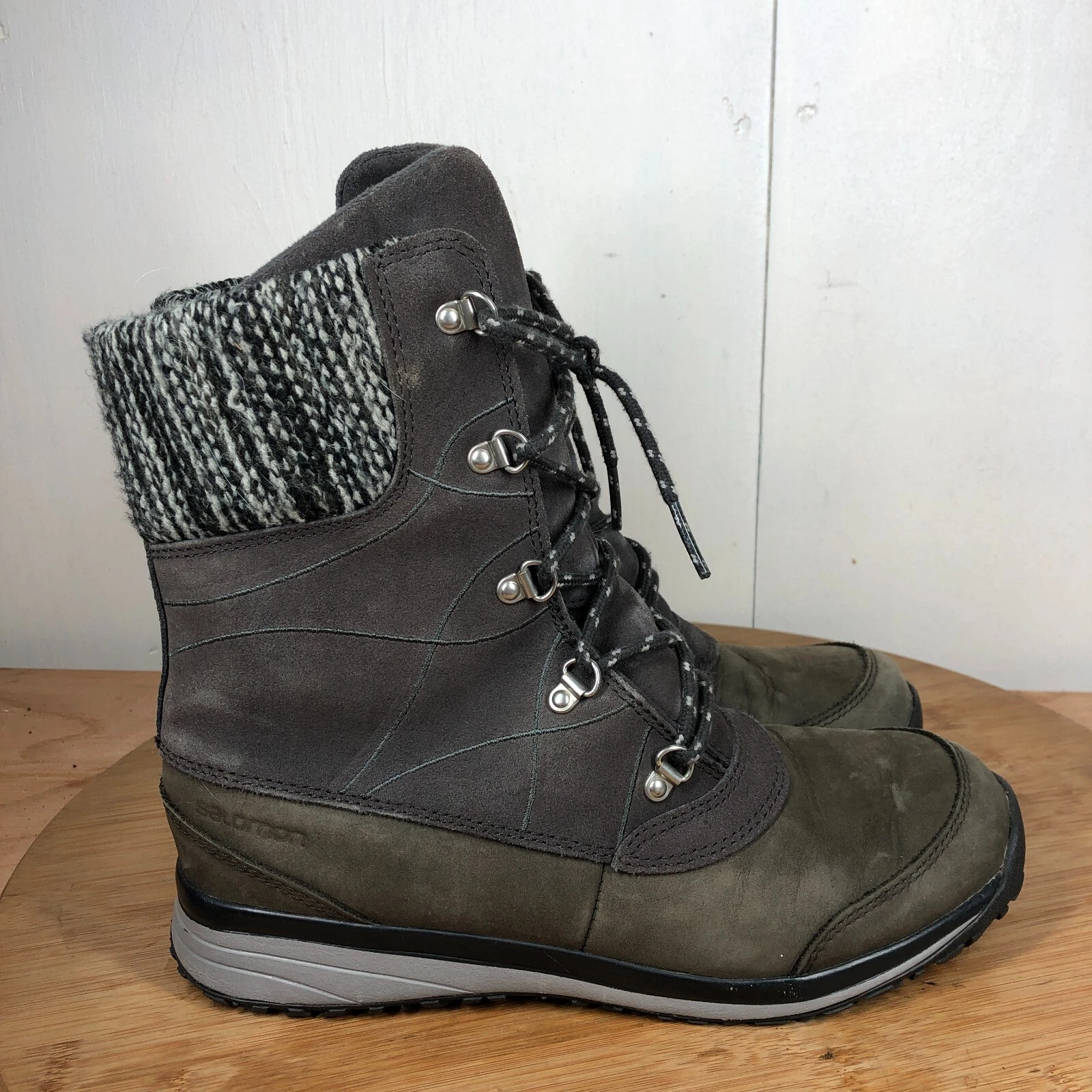 Salomon Stivali Donna 7 5 Hime Grigio Pelle scamosciata Isolati Scarpe Lacciate Metà Polpaccio