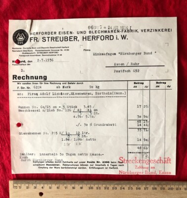 Fr. Streuber Herford Eisen Blech Verzinkerei 1936 Rechnung Werbung Reklame  1127