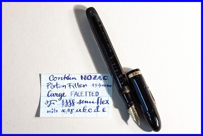 1930er CONKLIN NOZAC 5M Kolben Füller Schwarz facettiert EF 14K Feder semi flex