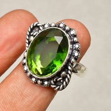 Peridot Gemstone Handmade 925 Sterling Silver Jewelry Ring Size 8.5