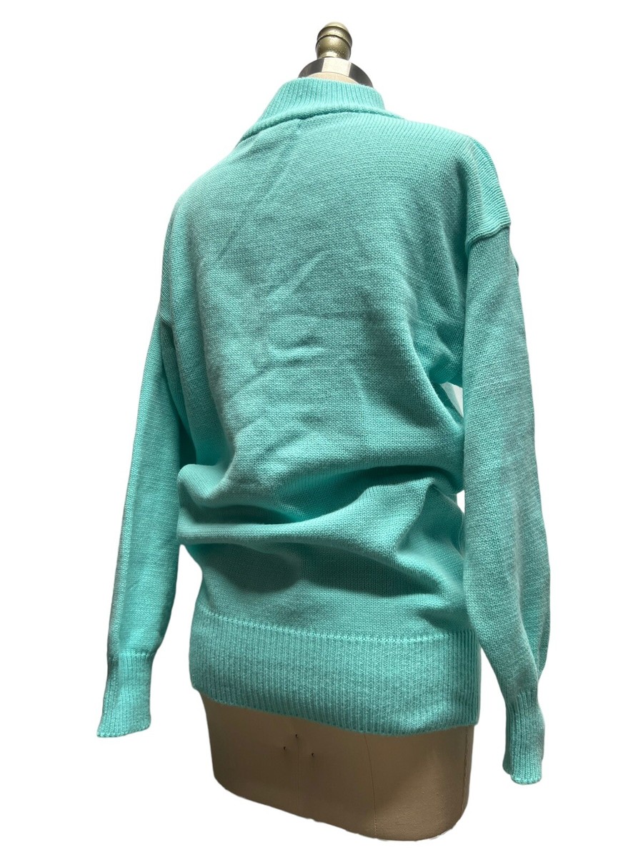 Vintage Evian Knit 80s Sweater Sz M Zip Mock Neck Acrylic Sweater 