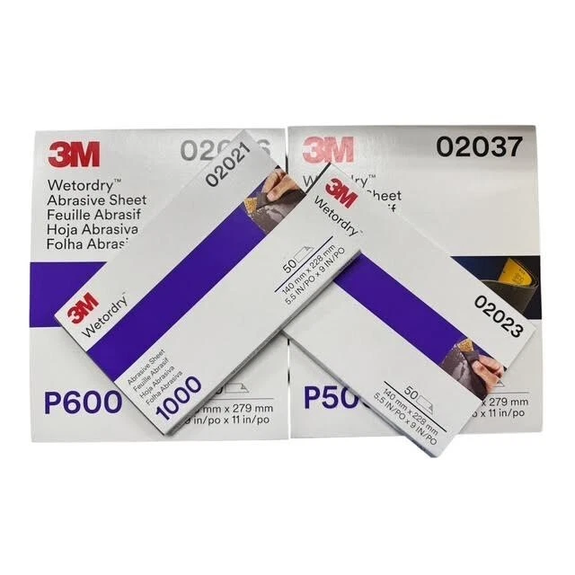 3M Wet or Dry Abrasive Sandpaper Sheets 220-3000 Grit - 50 Count