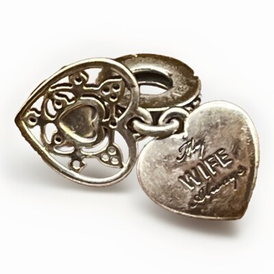 Genuine Pandora My Wife Always Double Dangle Heart Charm ALE