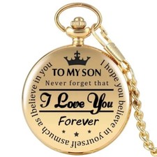 Steampunk Vintage Roman Numerals Quartz Pocket Watch Gold Case Chain