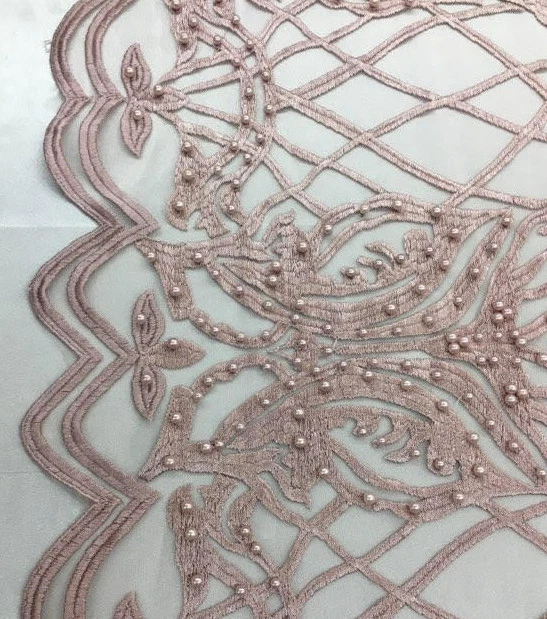 BEADED DUSTY ROSE Fabric by the yard, 52" Wide Lace/ Mesh/ Scalloped - Image 2 of 2