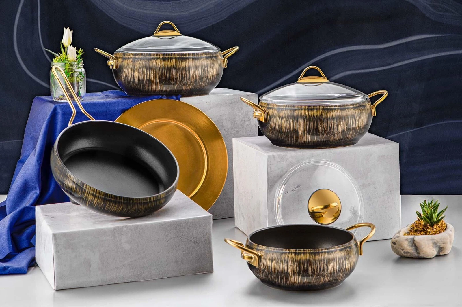 Alize Collection 7-Piece Non-Stick Granite Cookware Set (Gold)