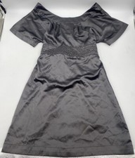 Forever Womens Dress Gray Satin Shirt Sleeve Beaded, Boat Neck, Size Medium Used