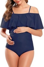 Shekini WomensMaternity Ruffled Off Shoulder SwimsuitSwimming CostumePregnant XL