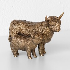 Highland Cow with Calf 18cm Decorative Ornament Animal Figure Sculpture Statue