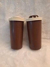 Vintage Tupperware Brown Tan Salt and Pepper Shakers Made In USA