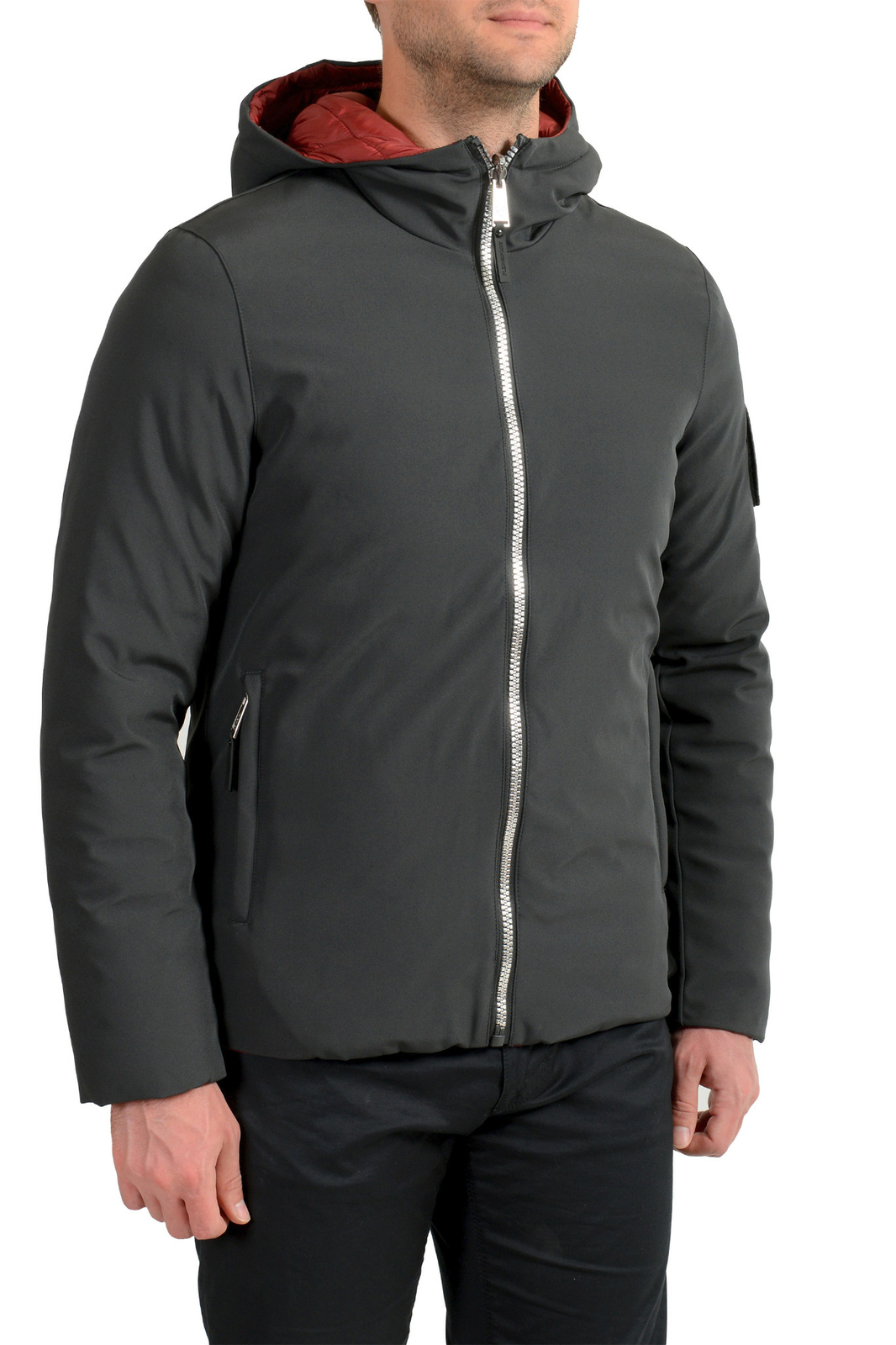 Plein Sport Men's Logo Print Zip Up Multi-Color Reversible Hooded Parka Jacket