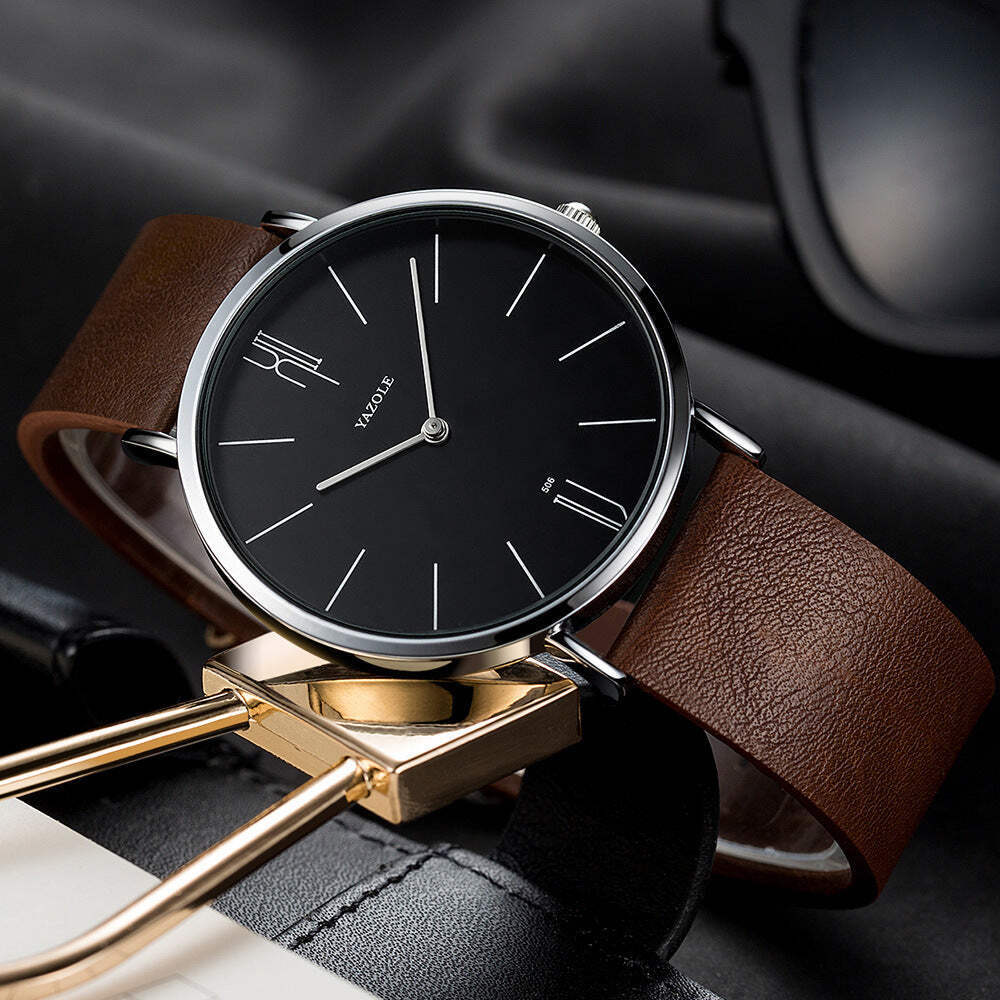 Men's Waterproof Quartz Watch with Stainless Steel Buckle and Mineral Glass Mirr