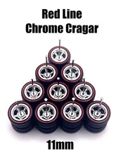 5x Red Line Chrome Cragar 11/11mm Wheels w/ Rubber Tires for 1/64 H0T Wheelz